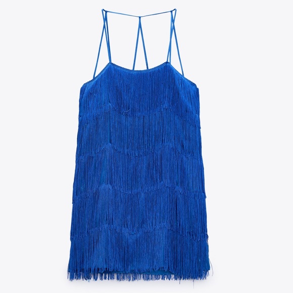 ZARA - Fringed Cobalt Blue Mini Dress - Picture 12 of 14